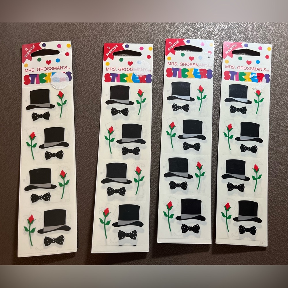 Mrs. Grossman's Vintage 1990s Stickers TOP HAT LONG STEM RED ROSE 12 sheets NEW